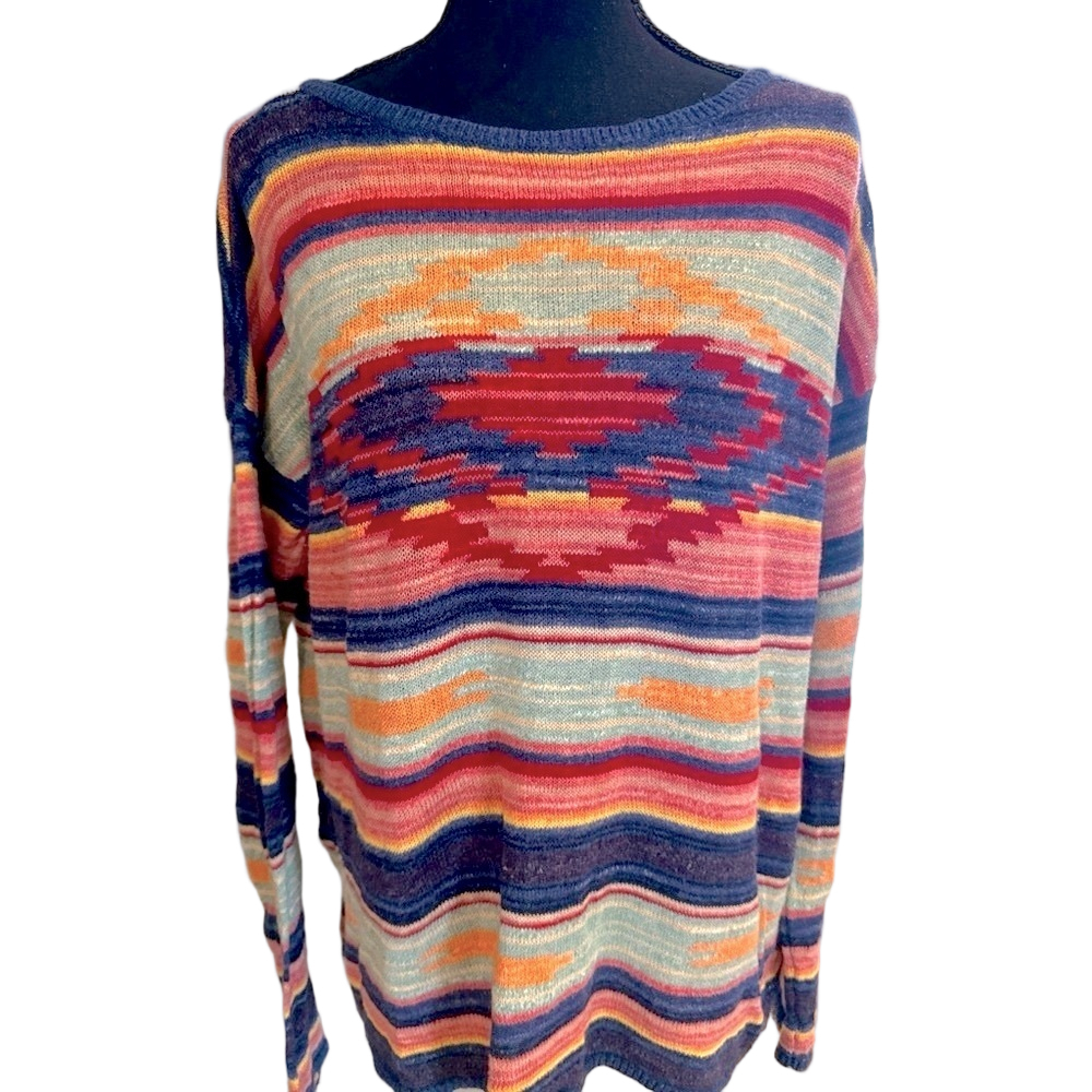 Ralph Lauren Polo Cotton Aztec Southwestern Stripe Sweater Medium